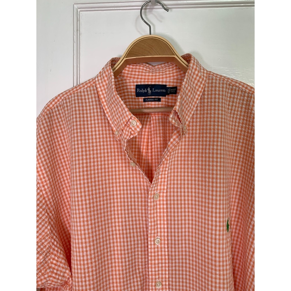 Polo Ralph Lauren Orange Gingham Seersucker Sport Shirt Classic Fit / 3XL T - Picture 6 of 16